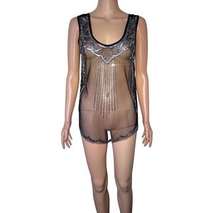 Black and silver sheer tank top blouse